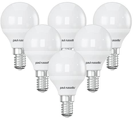 Paul Russells LED Light Small Edison Screw E14, 40w Equivalent, 4.9W 470Lumens LED Bulbs, 4000K Natural Cool White, Mini Globe Frosted G45 SES Golf Ball Energy Saving (Not Dimmable) Lightbulbs,6 Packs