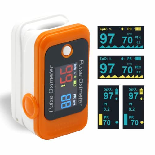 Saturimetro da dito certificato CE | Lettura immediata di saturazione SpO2, Battito Cardiaco, Indice di Perfusione | OLED display (5 pz)