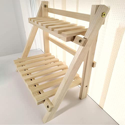 QSDGFH Mini Desktop Wooden Ladder Shelf, Double-layer Desk Storage Organizer Rack, Vintage Step-Style Display Rack, Bookshelf Plant Stand for Cosmetic Ornament, 34 x 18 x 35 cm