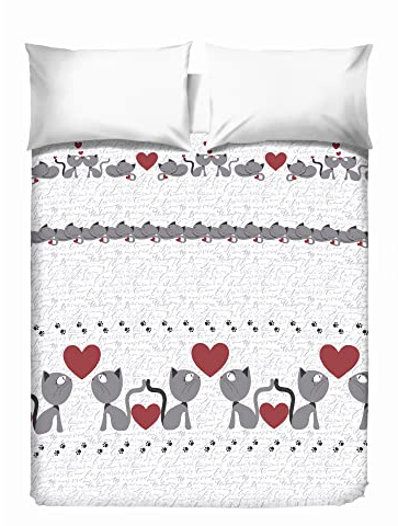 PENSIERI DELICATI Copriletto Matrimoniale 260 x 280 cm, Telo Singolo 100% Cotone Pique, Ideale Come Telo Arredo, Coperta Salva Letto 2 Piazze, Fantasia Gattini Grigio, 100% Made in Italy