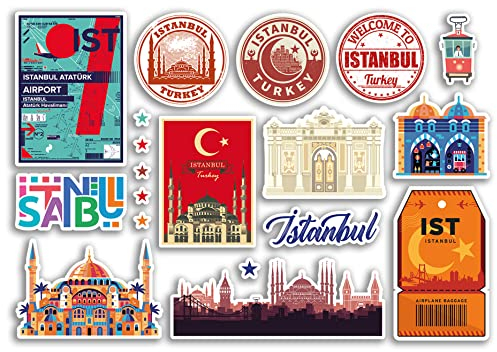 A5 Aufkleberbogen Istanbul Sehenswürdigkeiten Vinyl Aufkleber – Türkei Flughafen Briefmarken Skyline Flagge Reise Urlaub Reise Scrapbooking Stadt Gepäck #79107