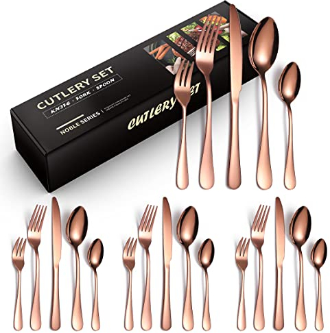 20 Piece Cutlery Set, Knife, Fork, Spoon, Tableware Cutlery Service for 4, Stainless Steel Sets High-Grade Mirror Polishing Cutlery Set (Rose Gold)