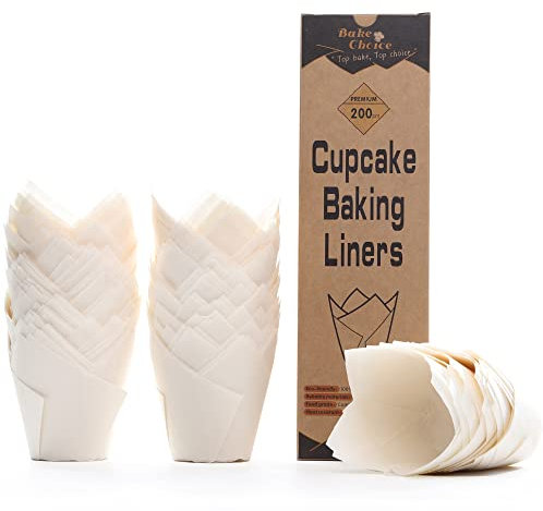 Muffinförmchen Papier Tulpen,200 Stück Standard,Nordisches & Europäisches Pergamentpapier,Muffins Papierförmchen weiß Standardgröße