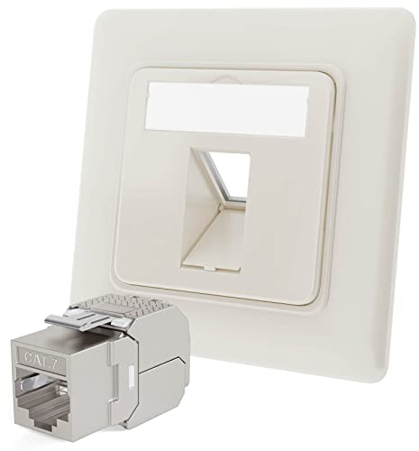 hb-digital 1-Port CAT 7 Netzwerkdose unterputz RAL9010 + 1x CAT 7 Keystone RJ45 Modul LAN Ethernet Keystone Dose Buchse Einbaubuchse für CAT 5e CAT 6 CAT 6a max. 10 Gbit/s STP - Reinweiß