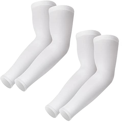 Desoto Ärmlinge 2 Paar, Kühlung UPF 50+, Anti UV Arm Ärmel, Kompressions Armstulpen, Sonnenschutz, Bandage Rutschfest Arm Sleeves Running Radsport Volleyball Basketball für Damen Herren (weiß*2paar)