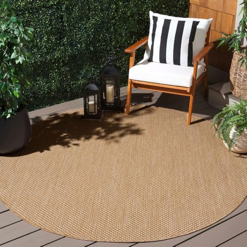 SAFAVIEH Courtyard Collection CY8521-03012 Teppich, rund, natürlich und cremefarben, fusselfrei und pflegeleicht, für drinnen und draußen, waschbar, ideal für Terrasse, Hinterhof, Schlamm