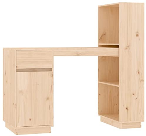 vidaXL Schreibtisch Bürotisch Arbeitstisch Computertisch Tisch Holztisch Büro Laptoptisch Büromöbel Schublade Schrankfach 110x53x117cm Massivholz Kiefer