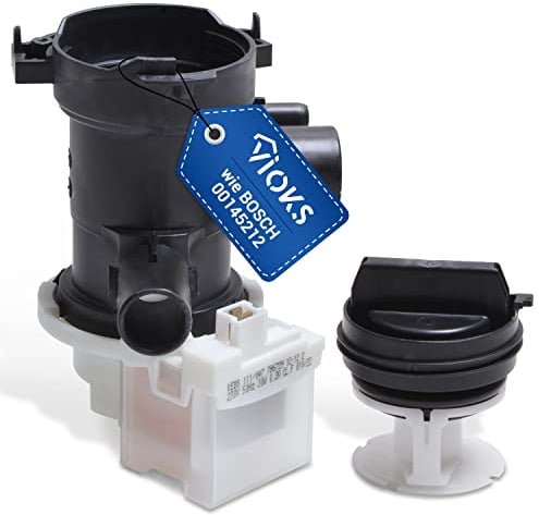 VIOKS Bomba de Desagüe de Repuesto 00145212 & Copreci KEBS - 30 W Con Cabezal Colador Para Lavadora Bosch Siemens iQ100 iQ300 iQ500 Avantixx Clase Extra