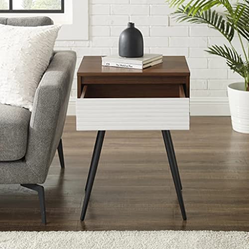 URBNLIVING Mesa auxiliar de sofá con 1 cajón de almacenamiento, mesita de noche, dormitorio, mesita de noche (nogal oscuro)