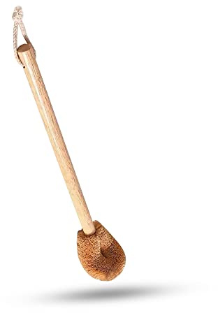 WorldFront Naturals Toilet Bowl Brush - Natural Coconut Fiber Golf Head & Long Wooden Handle for Effective Cleaning for Bathroom Toilet - Eco-Friendly & Durable - 2 Pack Brushes with 2 Wall Hooks