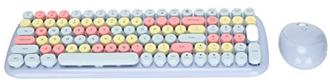 Wireless Tastatur und Maus Combo, 2,4G Wireless 100 Tasten Retro Runde Tastenkappen Tastatur Smart Power Saving, Multimedia Shortcut Keys, für Laptop, Desktop Notebook Computer (Candy XR hellblau