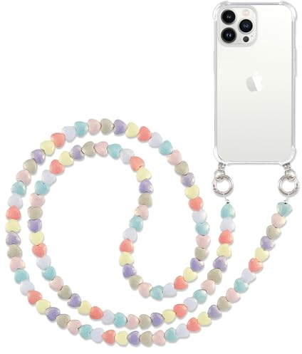 Pnakqil Cover con Cordino per Apple iPhone 13 Pro Max 6.7'',Custodia Collana Corda,Silicone Bumper Trasparente Custodia Cellulare Case Tracolla con Cordoncino Laccio Catena Lanyard,Cuore