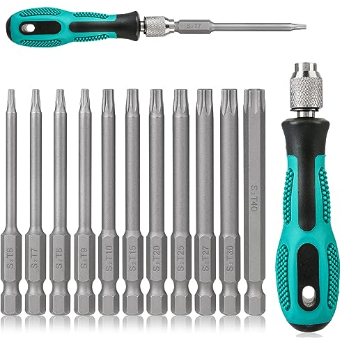 HOMURY Juego de destornilladores Torx T6-T40: Juego de destornilladores de cabeza de estrella de 1/4 de pulgada de 100 mm, acero S2 para destornillador inalámbrico T20 T25, juego de puntas eléctricas