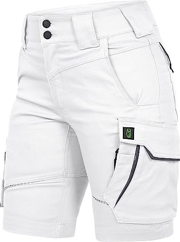 Leibwächter – Arbeitsshorts Damen Flex LINE Weiß-grau – Größe 36 – Robuste Cargo Hose mit Taschen – Handwerker Shorts – Berufsbekleidung – Multifunktionshose mit Reflektoren