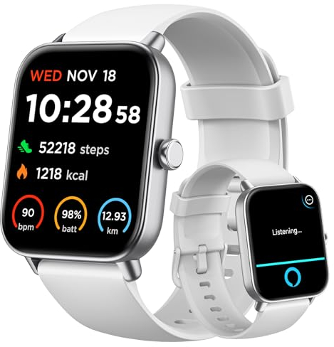 Gydom Smartwatch Damen mit Telefonfunktion Alexa Integriert 1.8 Herren Fitnessuhr 100+ Sportmodi, SpO2, Herzfrequenz, Stress, Schlafmonitor,100 Zifferblätter IP68 Wasserdicht für Android IOS Weiß