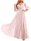 KURFACE Brautjungfernkleid mit zurückhaltendem V-Ausschnitt Lang Abendkleid Partykleid für Damen Junioren, Blush Pink, 40
