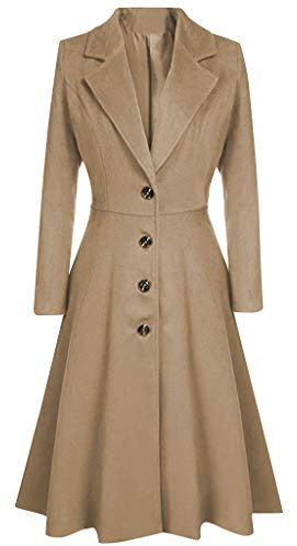 L9WEI Trench élégant pour femme - Manteau mi-long - Slim - Coupe-vent - Couleur unie - Revers - Manteau de mi-saison, beige, XL