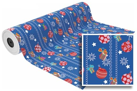 1x Rouleau de Papier Cadeau Bleu Christmas Balls 62cmx90m - Papier d'emballage pour Noël, Papier D'emballage de Noël, Recyclé