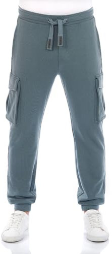 Riverso RIVLoris Pantalon de Jogging Cargo Long en Coton pour Homme - Coupe Droite, Sport et Loisirs - Poches - Rouge, Bleu, Noir, Vert - Tailles S à 5XL - Bleu Turpid, L