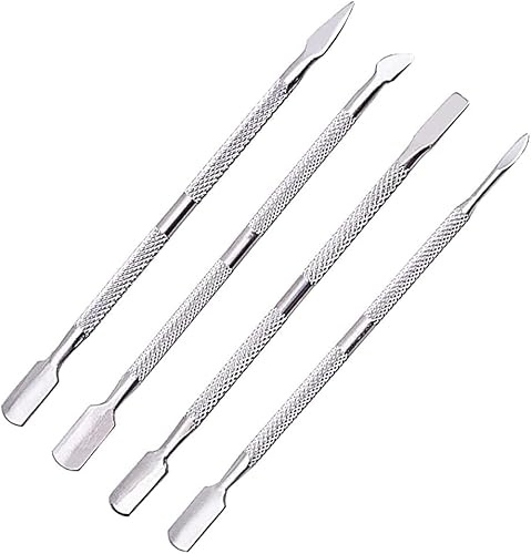 4 Pcs Silver Dual Ended Stainless Steel Cuticle Pusher and Spoon Nail Cleaner Cuticle Remover Manicure Pedicure Nail Tools 13cm/5.1 inch Cuticle Pushers