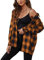 Zontroldy Chemise à Carreaux en Flanelle pour Femme - Manches Longues - Boutonnée - Chemisier à Carreaux de Buffle, Noir/Orange, Taille XL