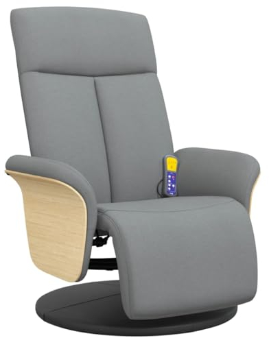 vidaXL Massagesessel, Sessel Verstellbare Rückenlehne Fußteil, Drehbar Fernsehsessel Relaxsessel mit Vibrationsfunktion, Liegesessel Polstersessel Ruhesessel, Hellgrau Stoff