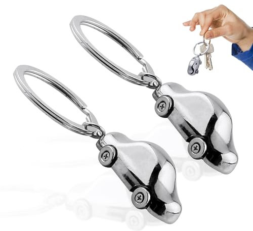 KRYMSON Lot de 2 porte-clés de voiture en métal - Cadeau de voiture pour homme - Convient pour les hommes et les femmes - À suspendre aux sacs à dos et aux sacs à main, argenté, taille unique