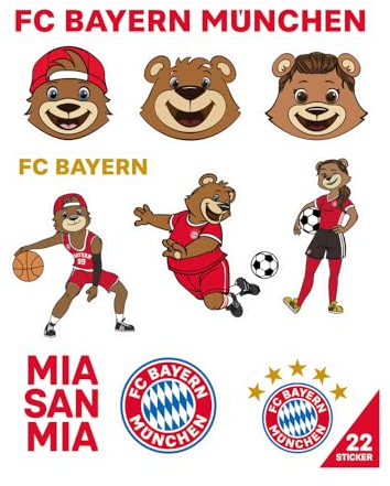 FC Bayern München 2er Set Aufkleberbogen - Maskottchen - Aufkleber Set mit 22 Stickern FCB