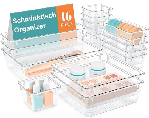 Schubladen Organizer, 16 Stück Schminktisch Organizer für Schublade mit 4 Größen, Makeup Organizers, Schreibtisch Schubladen Ordnungssystem, Organizer für Küchen, Bad, Büro