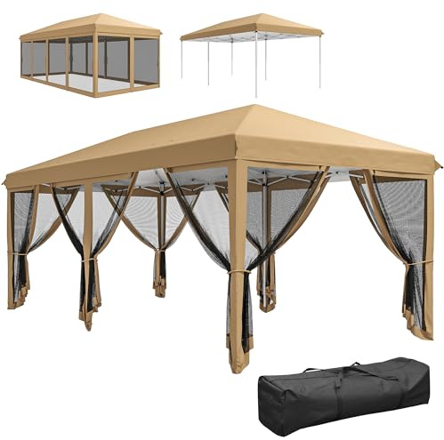 Outsunny Gazebo Pieghevole 6x3 Pop Up con 6 Zanzariere Rimovibili Beige