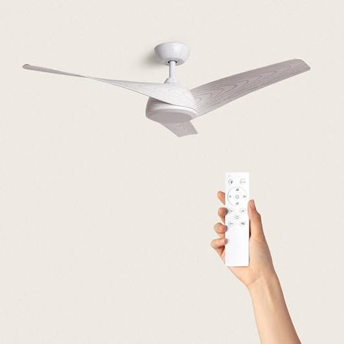 TECHBREY Ventilatore da Soffitto Silenzioso Eubea 132cm Motore DC Legno Bianco Controller a Parete + Telecomando Senza Luce No Legno Bianco