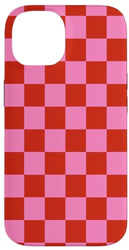 Hülle für iPhone 14 Niedliches Schachbrettmuster in Rosa und Rot