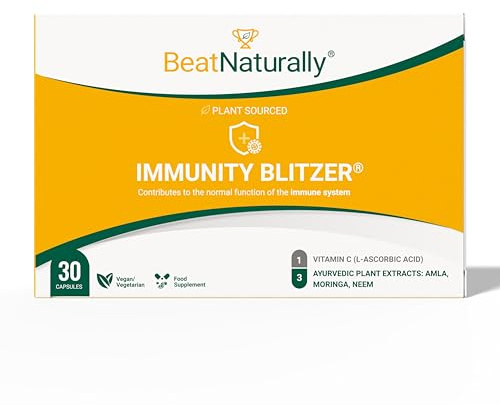 Immune Booster Supplements - 4-in-1 High Strength Vitamin C Capsules with Amla, Moringa, Neem & Vitamin C - Natural Immune System Booster & Cold Defense - Vegan, GMP Certified - 30 Capsules