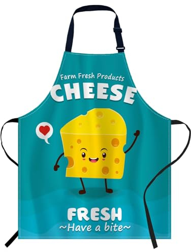 Smooffly Vintage-Käse-Poster-Design mit Käse-Charakter, Schürze, Unisex, verstellbare Latzschürze, Kochen, Küche, Koch, Damen, Herren, Schürzen für Zuhause, Küche, Restaurant, Café, Geschäft, Garten,