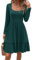 Newshows Women Casual Long Sleeve Dress Ladies Square Neck Party Dress Beach Sundress Green