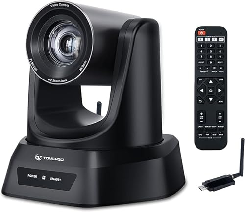 TONGVEO Webcam per sala conferenze wireless 10X USB 1080P 60fps PTZ Camera per streaming live in chiese, servizi di chiesa, conferenze online, compatibile con zoom, skype, OBS