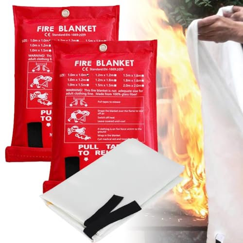 Coperta Antincendio DI Emergenza, 2 Pezzi Coperte Antincendio Antinfortunistica in Vetroresina, Coperta Antincendio per Cucina Casa Emergenza, Protezione Ignifuga e Isolamento Termico (1m x 1m)