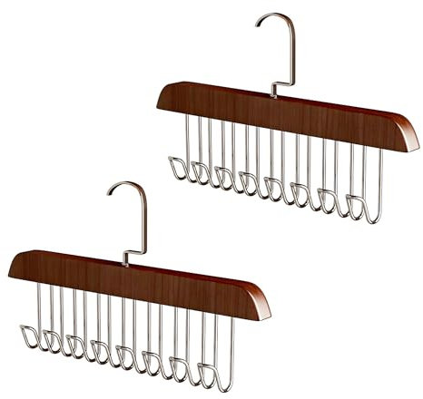 Gürtelhalter Kleiderschrank, 2 Stück Holz Gürtelaufhänger mit 8 Haken, 360°Drehbar Holz Krawattenhalter Gürtelbügel für Schals Krawatten Gürtel Socken(Retro)