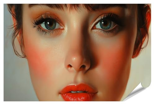 islandburner XXL Bild Poster Audrey Hepburn-Porträt für Fans: Junge Audrey mit lebhaften Augen und roten Lippen Premium Bilder Fotodruck