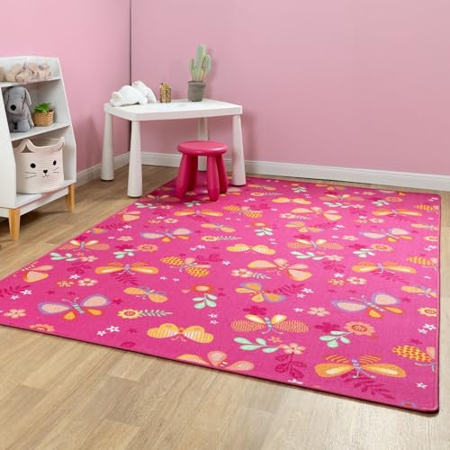 Steffensmeier Kinderteppich Sophia Rechteckig | für Kinderzimmer | Spielteppich | Schmetterling Pink, Größe: 300x400 cm