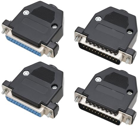 eMagTech 2 pares de cables de soldadura DB25 macho y hembra, doble fila, 25 pines, conector de núcleo de carcasa negra, puerto serie, conector de enchufe de 25 pines (54 x 44 x 16,6 mm)