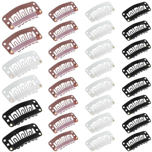 Ymapinc - 30 clips de metal para pelucas, extensiones de pelo, accesorios para pelucas, accesorios para pelucas, extensiones de cabello, color negro, marrón claro y beige