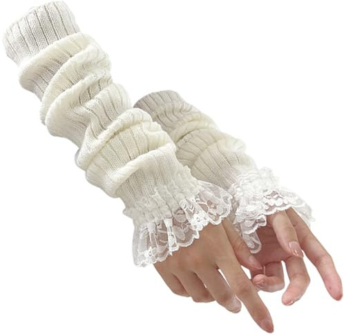 Joygoodta Y2K Armwärmer 17.7 '' Elegante gestrickte fingerlose Armwärmer mit Spitzenfront warm und winddicht stilvoll