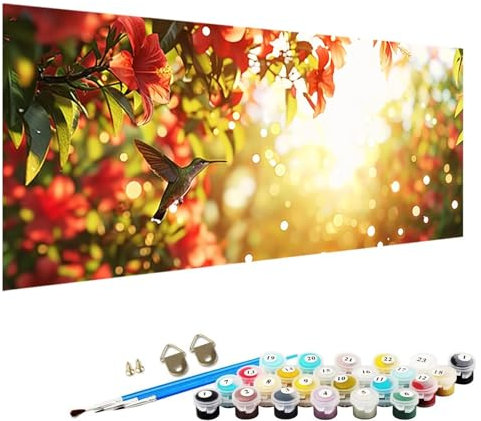 Numéro d’Art petit format – Loisir créatif Colibri Kit de peinture par numéros – Activité détente et créative Fleur – Version française 3 Pinceaux et Peintures Acryliques Peinture NuméRo 60x120cm 1-UK