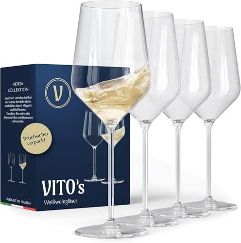 VITO’s® Weißweingläser Adria aus Kristallglas für exzellentes Trinkerlebnis | Weinglas Set bruchsicher verpackt in Geschenkbox | für Weiß- & Roséweine (8er Set)