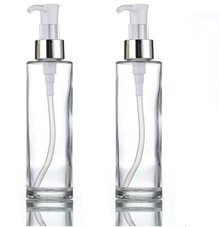 2Pcs 120ML/4OZ Clear Glass Pump Bottles Refillable Liquid Hand Soap Bottle Make Up Cosmetic Dispenser for Shampoo Lotion Home Decor Accessories