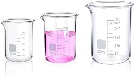 3 Size Heavy Duty Beaker, 300ML 200ML 100ML Glass Measuring Beaker Set, Borosilicate 3.3 Glass Lab Beaker, with Printed Graduation Scientific Glassware for Laboratories, Classrooms or Home Use