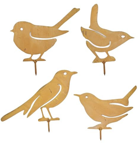 Vonavira Rost Vogel Gartendeko für Draußen Herbstdeko Outdoor, 4 Stück Edelrost Vögel Gartenstecker Metall, Garten Deko Draußen Vintage Gartendeko für Draußen Gartenfigur