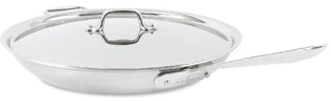 MJINA Padella in Acciaio Inox Spazzolato D5 a 5 Strati con Coperchio, 14 Pollici, Compatibile con Qualsiasi Piano Cottura, compresi induzione e Forno