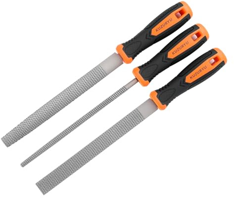 KUZURYU Holzbearbeitungsraspel-Set – 3-tlg. Präzisions-Holzfeilen in verschiedenen Formen (flach, halbrund, rund) mit ergonomischen Griffen für Zimmermannsarbeiten, DIY und Holzrestaurierung